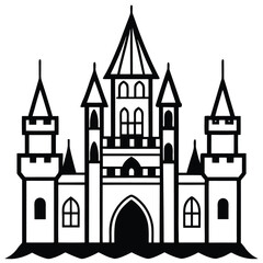 Fototapeta premium gothic castle ruins intricate towers black and w.eps