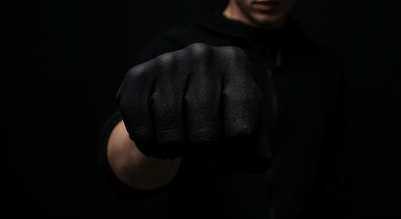 Fist of Fury: A close-up view of a clenched fist, conveying a strong sense of power, defiance, and resilience. The stark contrast between the darkness and the defined form adds intensity. 