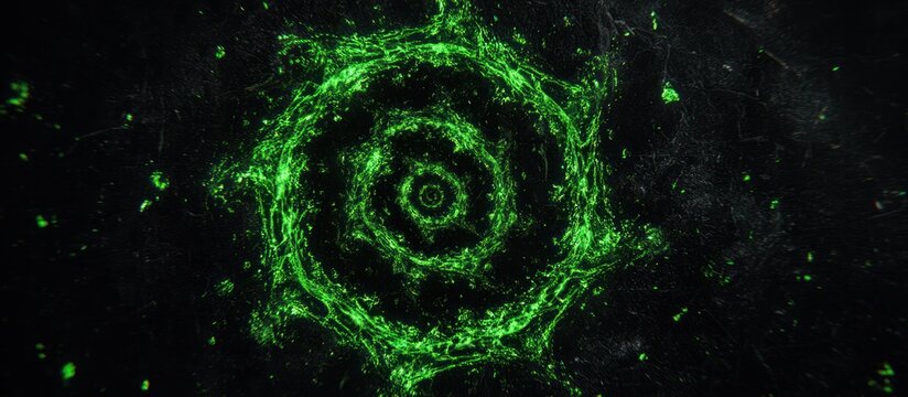 Abstract Green Energy Swirl in Dark Space. - Powered by Adobe