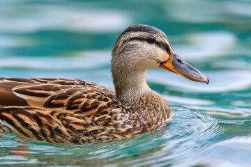 Duck gliding in lake outside