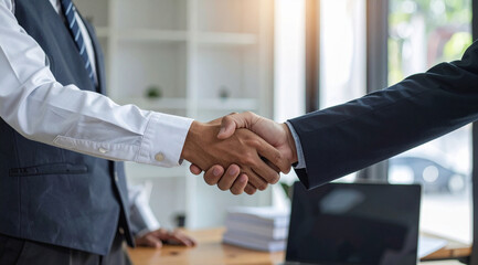 Handshake Two Business Partners Conclude a Deal and Celebrate Success with Agreement