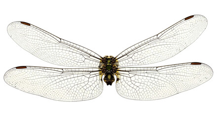 Ethereal dragonfly wings with intricate details against a clean white backdrop, perfect for nature designs or scientific illustrations, a stunning macro shot