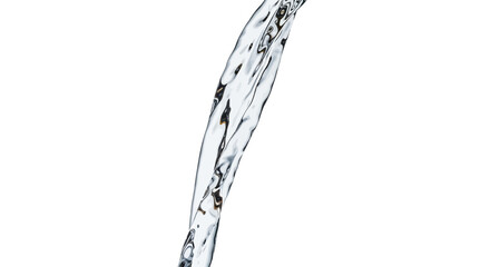 Refreshing pure water flowing elegantly against a pristine white backdrop, perfect for conveying cleanliness, hydration, and clarity in your next project