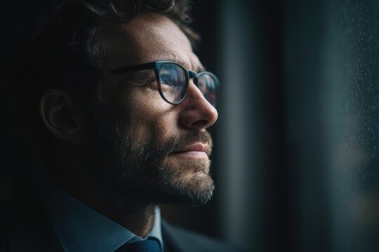 Image of a businessman gazing out a window