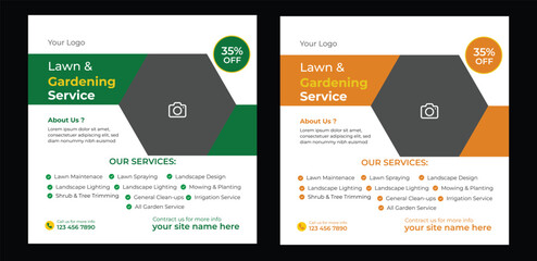 Lawn garden or landscaping service social media post and web banner template design concept Lawn and gardening maintenance social media post banner template 