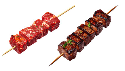 Grilled Skewered Meat in Dual Styles, isolated on transparent background