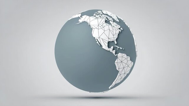Low poly globe polygon with white continents on blue earth background