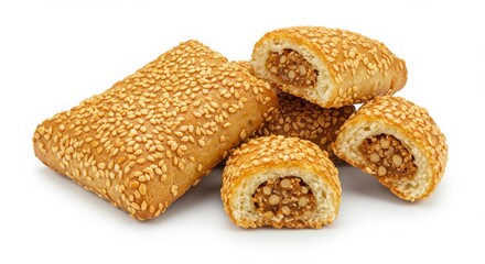 loqaimat with sesame topping on a white background for food photography and culinary presentation