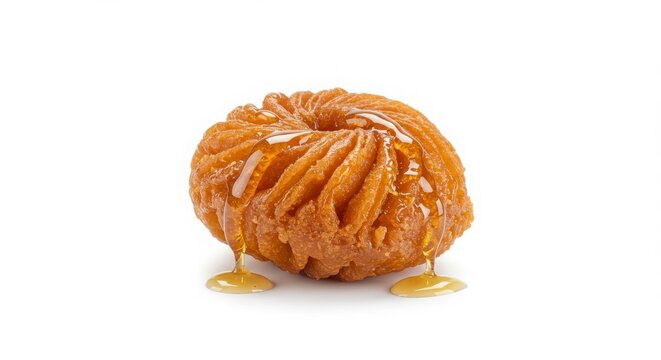 Isolated zalabia honey-soaked fritter on a white background for dessert or culinary use