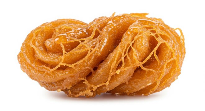 Isolated zalabia honey-soaked fritter on a white background for dessert or culinary use