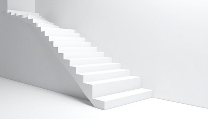 Obraz premium An ascending, minimalist, white staircase against a blank wall in an empty, bright space