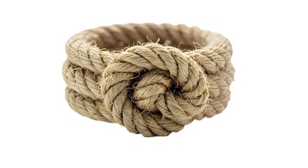 Rope ring made of natural hemp fiber on white background