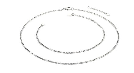 Elegant silver necklace chain isolated on white background
