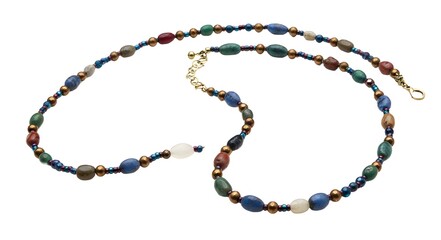 Colorful beaded necklace jewelry isolated on white background