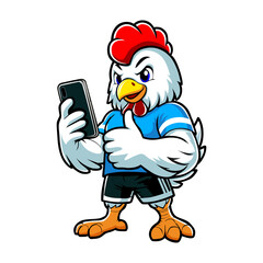 Cool Chicken Mascot with Smartphone and Thumbs Up