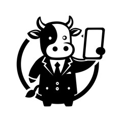 Corporate Cow Mascot with Smartphone