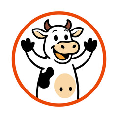 Friendly Cartoon Cow Mascot in Orange Circle