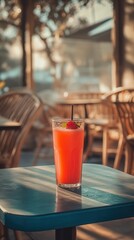 Delicious Strawberry and Mint Refresher on a Cafe Table for Summer Menus and Beverage Ads