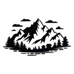 Obraz premium Bold Mountain Silhouette Vector with Rugged Peaks and Minimal Lines