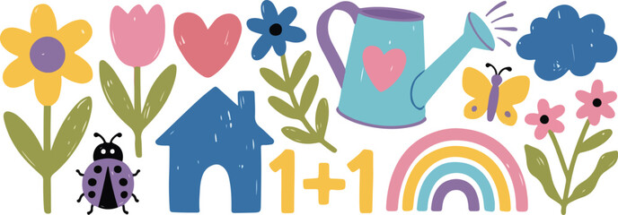 Colorful spring themed clip art set