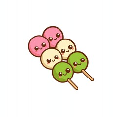 Cute Colorful Mochi Dango with Smiling Faces Cartoon Illustration