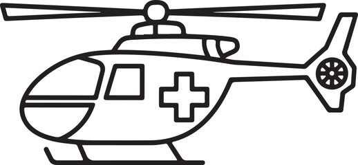 Simple outline drawing of an ambulance helicopter with a medical cross symbol