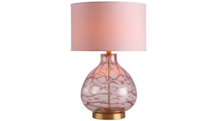 Elegant pink glass table lamp casting soft glow, perfect for creating a calming atmosphere in modern interiors, stylish lighting accent for cozy home decor