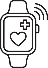 Smartwatch displaying heart rate and medical cross icon with wireless signal