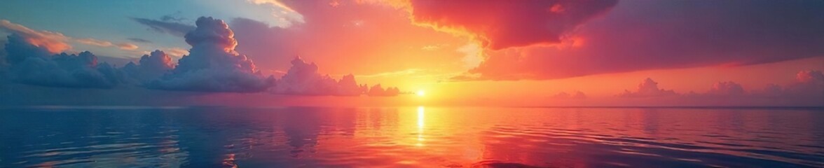 Breathtaking Sunrise Over Calm Ocean Vibrant Colors Reflecting on Tranquil Water, Perfect for Travel, Nature, and Serenity Themes