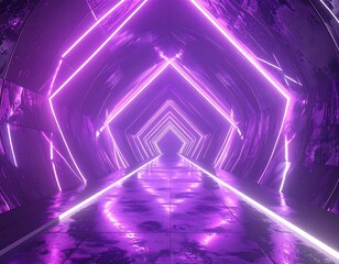A futuristic tunnel with purple and neon light pathways