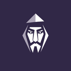 Geometric portrait of a bearded figure on dark background vector art