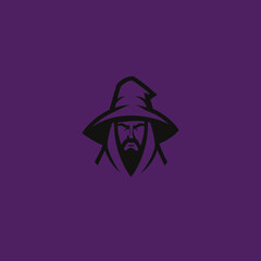 Mysterious wizard silhouette on purple background for conceptual design