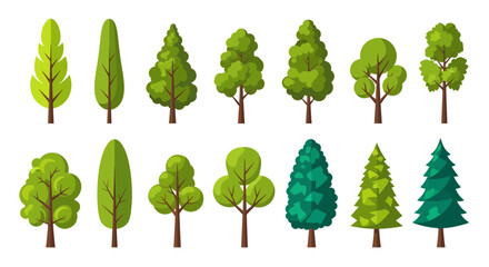 Set of Cartoon Trees Clipart - Various Shapes and Sizes