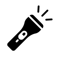 Flashlight Glyph Icon symbolizing lighting for camping and survival.