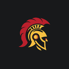 Stylized spartan helmet icon on black background for design or symbolism
