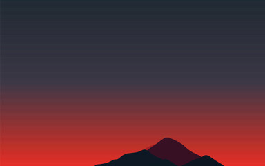 Mountain landscape vector illustration at sunset with dark peaks against a red and navy gradient sky. Perfect for minimalist backgrounds, web banners, posters, travel themes, and apparel print designs