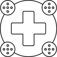 Abstract medical cross symbol surrounded by four circular elements with dots