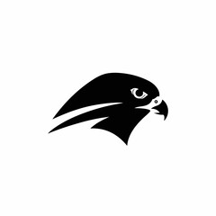 Minimalist Flat Black and White Hawk Head Silhouette Bird Icon