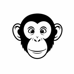 Simple Black and White Monkey Head Flat Design Illustration Animal