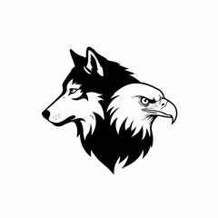Minimalist Black and White Wolf Eagle Head Illustration Symbol Logo