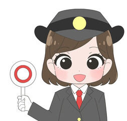 長袖の制服を着た女性駅員のかわいいイラスト