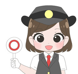 半袖の制服を着た女性駅員のかわいいイラスト