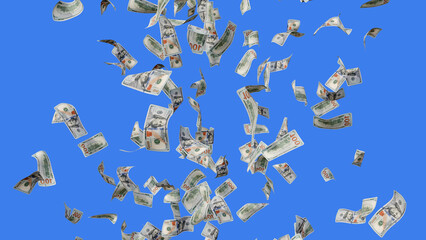 PNG 3d US Dollar Banknotes flying photo. Falling Money effect solid color background for Overlay.