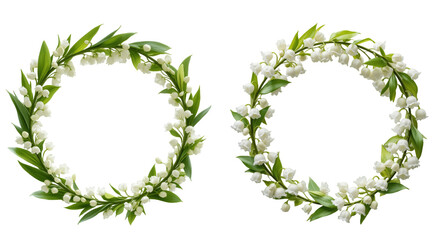 Fototapeta premium Circle frame, elegant and clean white lily of the valley wreath set