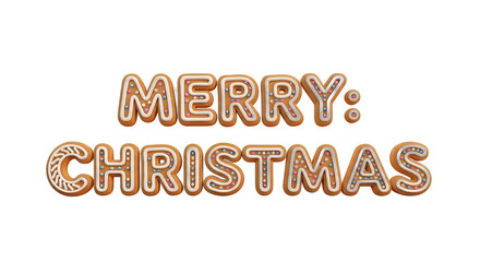 Fototapeta premium Gingerbread Merry Christmas text with icing and sprinkles, isolated