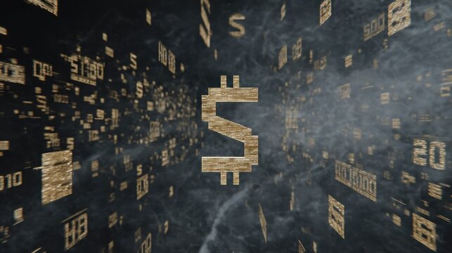 Dollar symbol in digital space with numeric golden codes floating in distance