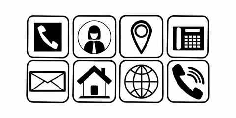 Business card contact information icon set. Containing name, address, location, mail, email, E-mail, chat speech bubble, Business card contact information icon set. Containing name, address, location,