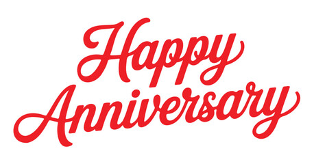 Vibrant red 'Happy Anniversary' text written in an elegant, flowing cursive script on a plain white background.