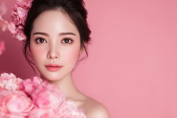 Naklejka premium Portrait of a gorgeous young Asian woman representing beauty and wellness cosmetics