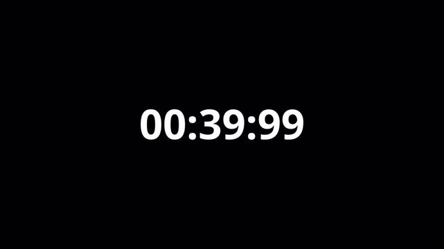 45 seconds countdown animation with transparent background, countdown timer from 45 seconds to 0 with minute, seconds and milliseconds, forty five seconds countdown timer with alpha channel in 4k.